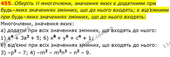 455. Оберіть ті многочлени, значення яких є додатними при — ГДЗ Алгебра 7 клас Істер 2024