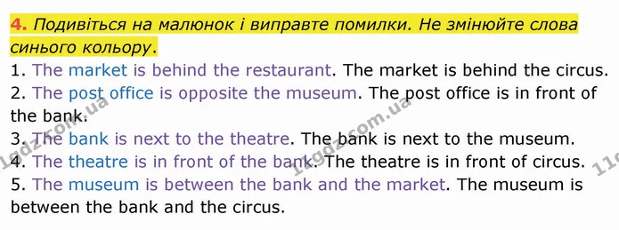 4. Подивіться на малюнок і виправте помилки. Не змінюйте слова синього кольору. — ГДЗ Робочий зошит Англійська мова 4 клас Карпюк