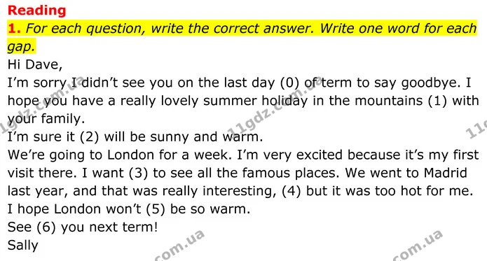 1. For each question, write the correct answer. Write one word for each gap. — ГДЗ Англійська мова 7 клас Коста