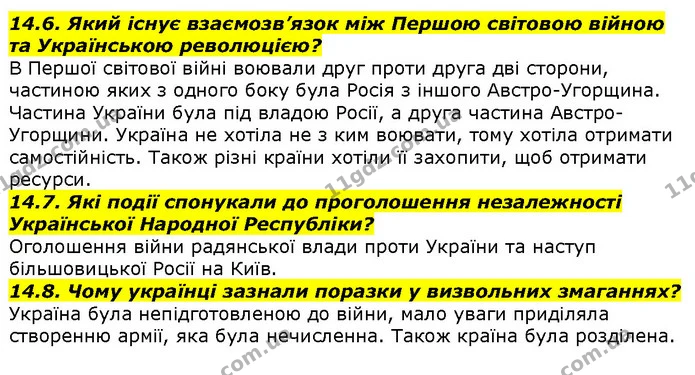 14.6. Який існує взаємозв’язок між Першою світовою війною та Українською революцією? — ГДЗ Вступ до історії 5 клас Гісем
