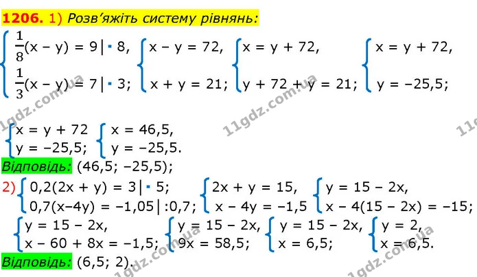1206. 1) Розв’яжіть систему рівнянь: — ГДЗ Алгебра 7 клас Істер 2024