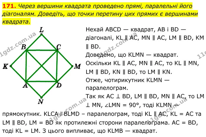 171. Через вершини квадрата проведено прямі, паралельні його — ГДЗ Геометрія 8 клас Мерзляк