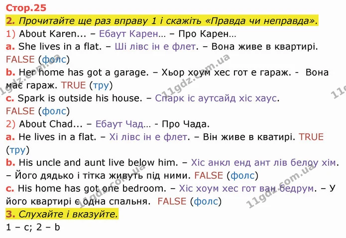 2. Прочитайте ще раз вправу 1 і скажіть «Правда чи неправда». — ГДЗ Англійська мова 4 клас Мітчелл 2026