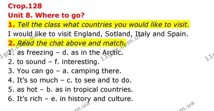 1. Tell the class what countries you would like to visit. — ГДЗ Англійська мова 6 клас Карпюк 2023
