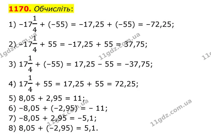 1170. Обчисліть: — ГДЗ Математика 6 клас Тарасенкова 2023 1-2 ч.