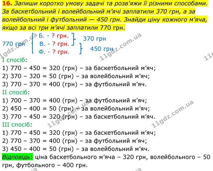 16. Запиши коротко умову задачі та розв'яжи її різними способами. — ГДЗ Математика 4 клас Логачевська 1 та 2 частини