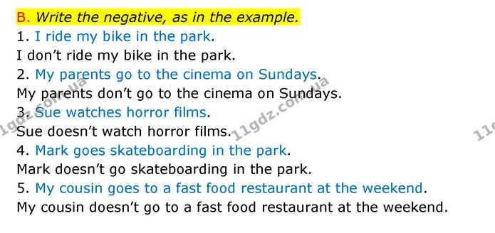 B. Write the negative, as in the example. — ГДЗ Зошит граматика Англійська мова Мітчелл