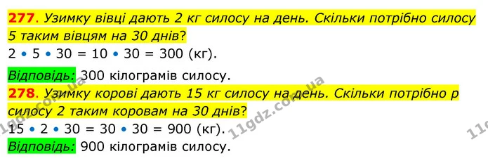 277. Узимку вівці дають 2 кг силосу на день. Скільки потрібно силосу 5 таким вівцям на 30 днів? — ГДЗ Математика 3 клас Бевз 2 частина
