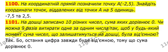 1100. На координатній прямій позначили точку А(–2,5). Знайдіть координати точок, віддалених від точки А на 5 одиниць. — ГДЗ Математика 6 клас Кравчук 2023