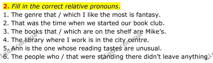 2. Fill in the correct relative pronouns. — ГДЗ граматика Англійська мова 8 клас Карпюк