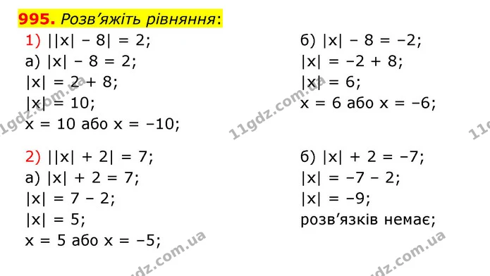 995. Розв’яжіть рівняння: — ГДЗ Математика 6 клас Мерзляк 2023 1-2 ч.