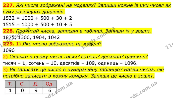 227. Які числа зображені на моделях? Запиши кожне із цих чисел як суму розрядних доданків. — ГДЗ Математика 4 клас Листопад