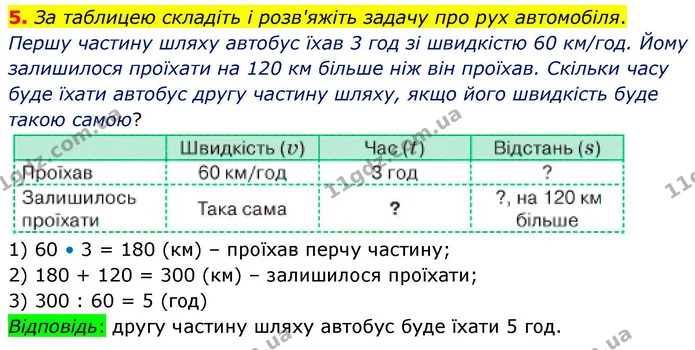 5. За таблицею складіть і розв'яжіть задачу про рух автомобіля. — ГДЗ Математика 4 клас Логачевська 1 та 2 частини