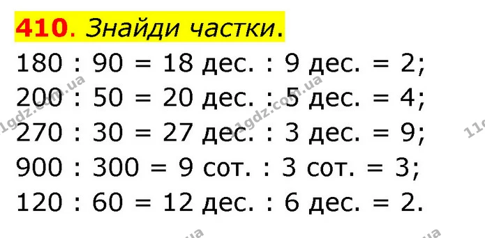 410. Знайди частки. — ГДЗ Математика 3 клас Бевз 2 частина
