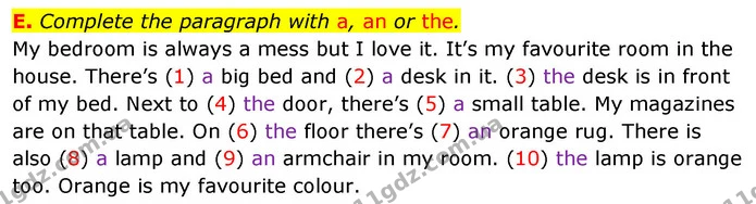 E. Complete the paragraph with a, an or the. — ГДЗ зошит Англійська мова 5 клас Мітчелл
