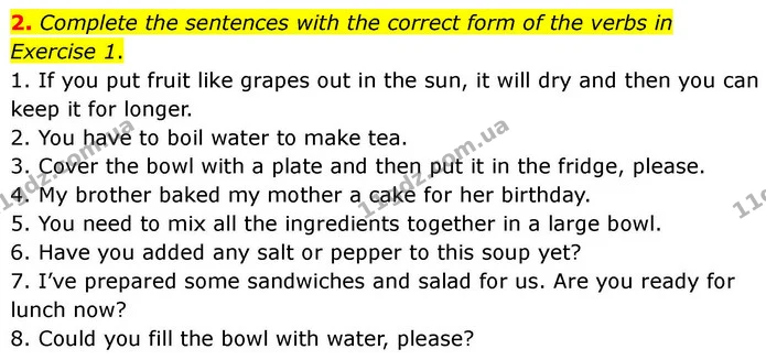 2. Complete the sentences with the correct form of the verbs in Exercise 1. — ГДЗ робочий зошит Англійська мова 7 клас Prepare