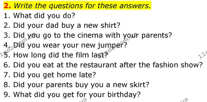 2. Write the questions for these answers. — ГДЗ робочий зошит Англійська мова 8 клас Гарет Джонс 2025