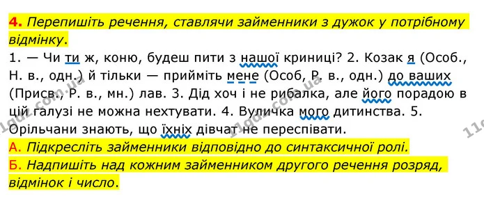 4. Перепишіть речення, ставлячи займенники з дужок у потрібному відмінку. — ГДЗ Українська мова 6 клас Авраменко