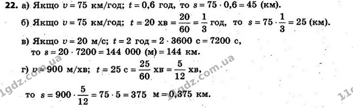 22. За формулою S = vt знайдіть шлях (у кілометрах), якщо: — ГДЗ Алгебра 7 клас Кравчук 2015