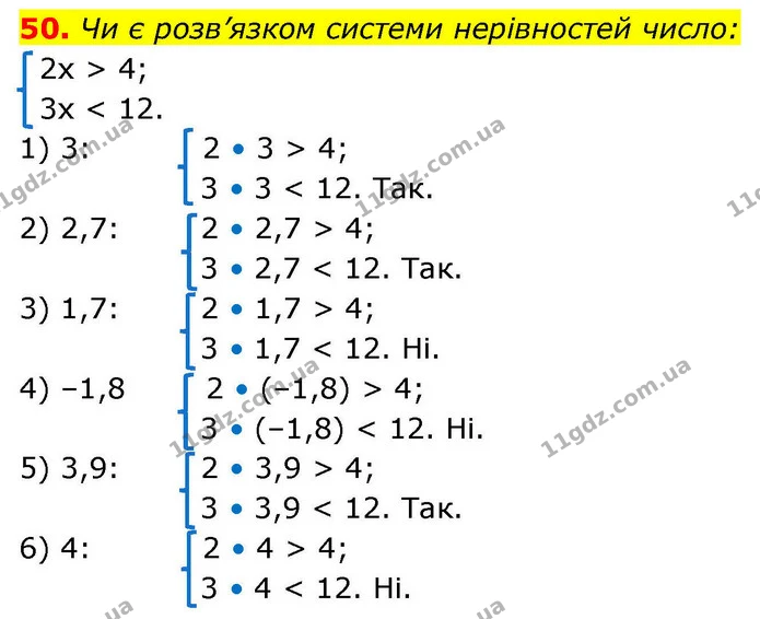 50. Чи є розв’язком системи нерівностей число: — ГДЗ Алгебра 9 клас Істер