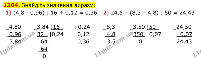 1304. Знайдіть значення виразу: — ГДЗ Математика 5 клас Кравчук