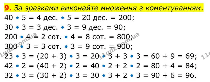 9. За зразками виконайте множення з коментуванням. — ГДЗ Математика 4 клас Логачевська 1 та 2 частини