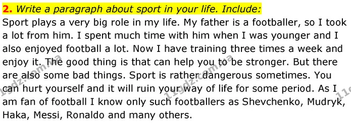 2. Write a paragraph about sport in your life. Include: — ГДЗ Робочий зошит Англійська мова 7 клас Карпюк