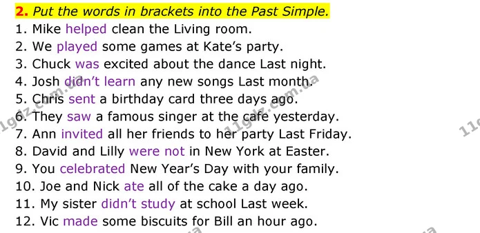 2. Put the words in brackets into the Past Simple. — ГДЗ Зошит з граматики Англійська мова 5 клас Карпюк 2022