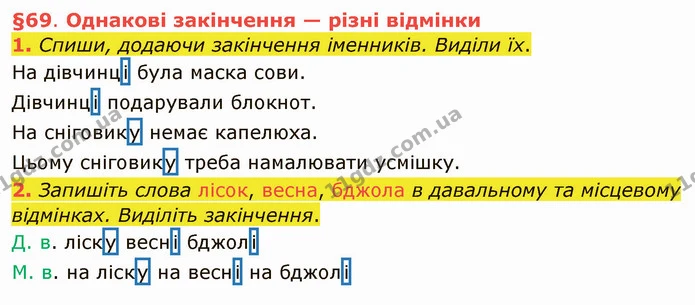 1. Спиши, додаючи закінчення іменників. Виділи їх. — ГДЗ Українська мова та читання 4 клас Остапенко 1 ч.