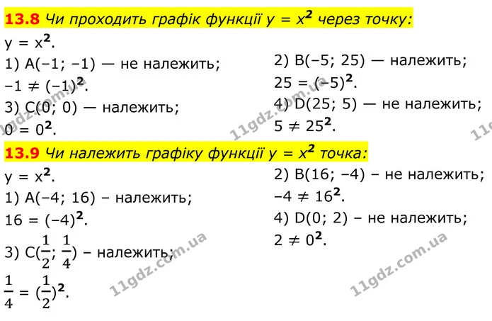 13.8 Чи проходить графік функції у = x2 через точку: — ГДЗ Алгебра 8 клас Істер
