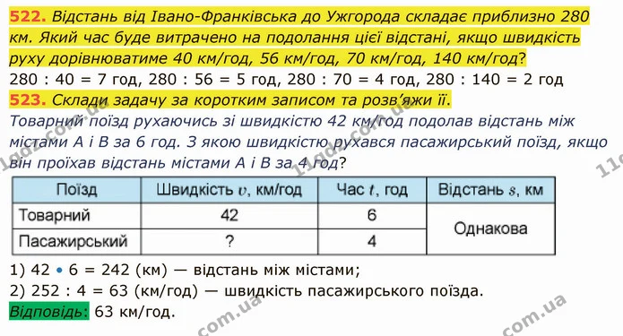 522. Відстань від Івано–Франківська до Ужгорода складає приблизно 280 км. Який час буде витрачено на подолання цієї відстані, якщо — ГДЗ Математика 5 клас Істер 2022