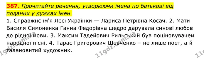 387. Прочитайте речення, утворюючи імена по батькові від поданих у дужках імен. — ГДЗ Українська мова 6 клас Заболотний 2023