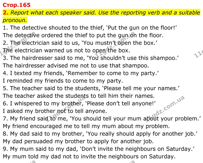 2. Report what each speaker said. Use the reporting verb and a suitable pronoun. — ГДЗ Англійська мова 8 клас Стайрінг (Prepare)