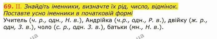 69. II. Знайдіть іменники, визначте їх рід, число, відмінок. — ГДЗ Українська мова 6 клас Заболотний 2019