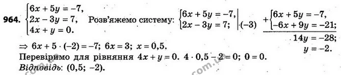964. Доведіть, що графіки рівнянь 6х + 5у = –7, 2х – 3у = 7 і — ГДЗ Алгебра 7 клас Кравчук 2015