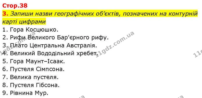 3. Запиши назви географічних об’єктів, позначених на контурній карті цифрами — ГДЗ робочий зошит Географія 7 клас Гільберг