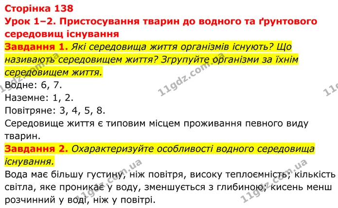 1. Які середовища життя організмів існують? Що називають середовищем життя? Згрупуйте організми за їхнім середовищем життя. — ГДЗ Робочий зошит Біологія 7 клас Мирна 2024