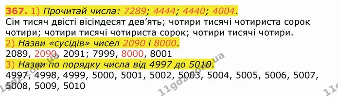 367. 1) Прочитай числа: 7289; 4444; 4440; 4004. — ГДЗ Математика 4 клас Лишенко 1-2 ч.