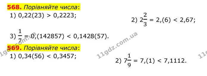 568. Порівняйте числа: — ГДЗ Математика 6 клас Тарасенкова 2023 1-2 ч.