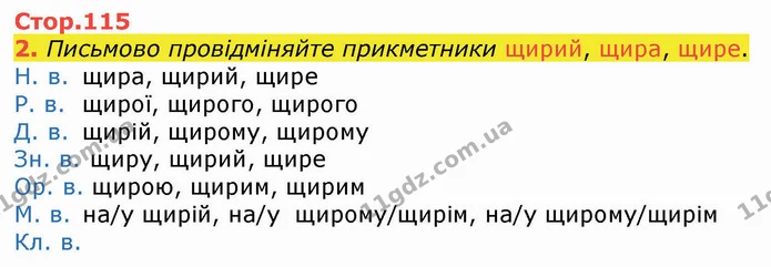 2. Письмово провідміняйте прикметники щирий, щира, щире. — ГДЗ Українська мова 4 клас Вашуленко 2021 (1 частина)