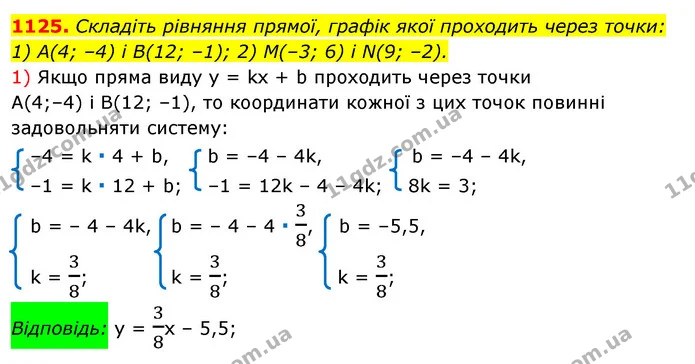 1125. Складіть рівняння прямої, графік якої проходить через точки: — ГДЗ Алгебра 7 клас Істер 2020