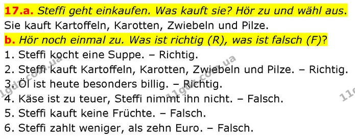 17.a. Steffi geht einkaufen. Was kauft sie? Hör zu und wähl aus. — ГДЗ Німецька мова 7 клас Басай