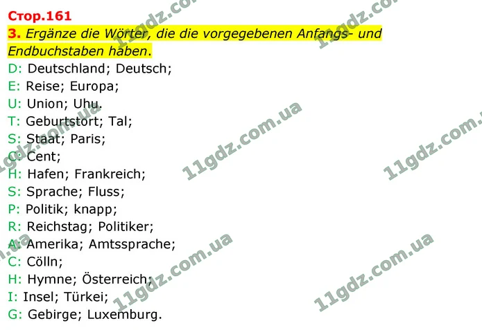 3. Ergänze die Wörter, die die vorgegebenen Anfangs– und Endbuchstaben haben. — ГДЗ Німецька мова 9 клас Сотникова 2017