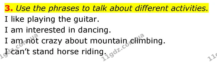 3. Use the phrases to talk about different activities. — ГДЗ Англійська мова 6 клас Карпюк 2023