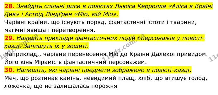 28. Знайдіть спільні риси в повістях Льюїса Керролла «Аліса в Країні Див» і Астрід Ліндґрен «Міо, мій Міо». — ГДЗ Зарубіжна література 6 клас Міляновська
