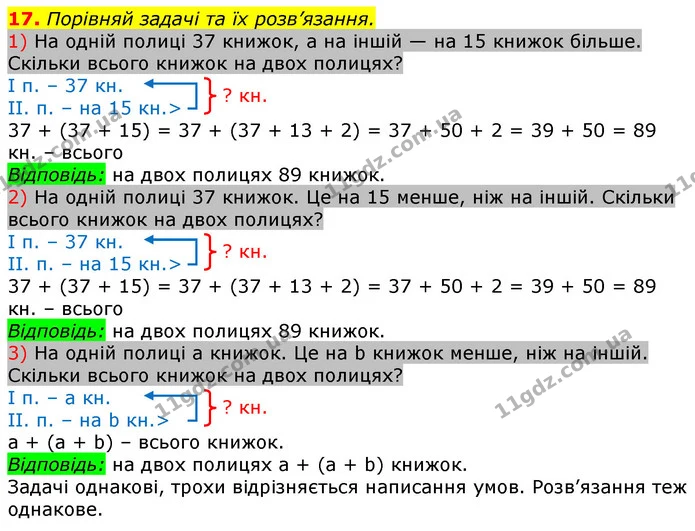 17. Порівняй задачі та їх розв’язання. — ГДЗ Математика 3 клас Лишенко (1, 2 частина)