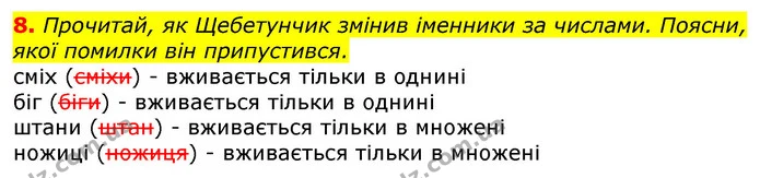 8. Прочитай, як Щебетунчик змінив іменники за числами. Поясни, якої помилки він припустився. — ГДЗ Українська мова 3 клас Пономарьова 2020