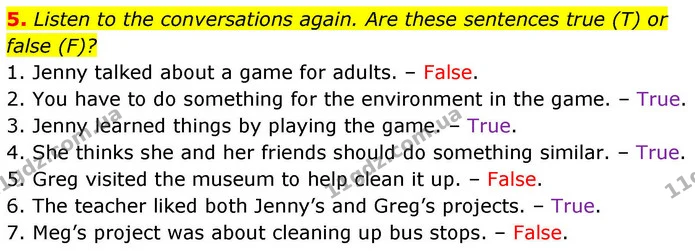 5. Listen to the conversations again. Are these sentences true (T) or false (F)? — ГДЗ робочий зошит Англійська мова 8 клас Гарет Джонс 2025