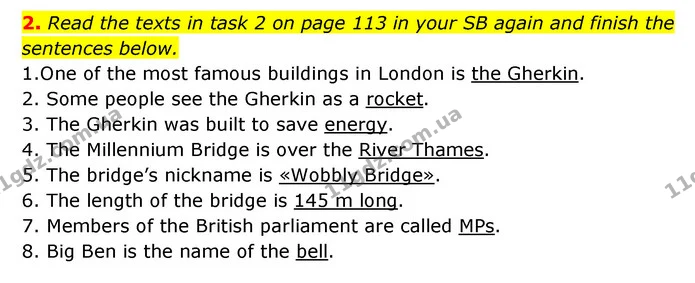 2. Read the texts in task 2 on page 113 in your SB again and finish the sentences below. — ГДЗ Робочий зошит Англійська мова 6 клас Карпюк