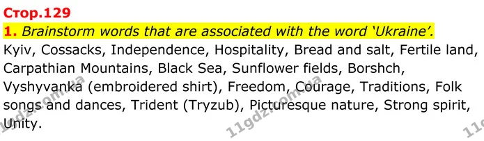 1. Brainstorm words that are associated with the word ‘Ukraine’. — ГДЗ Англійська мова 8 клас Карпюк 2025